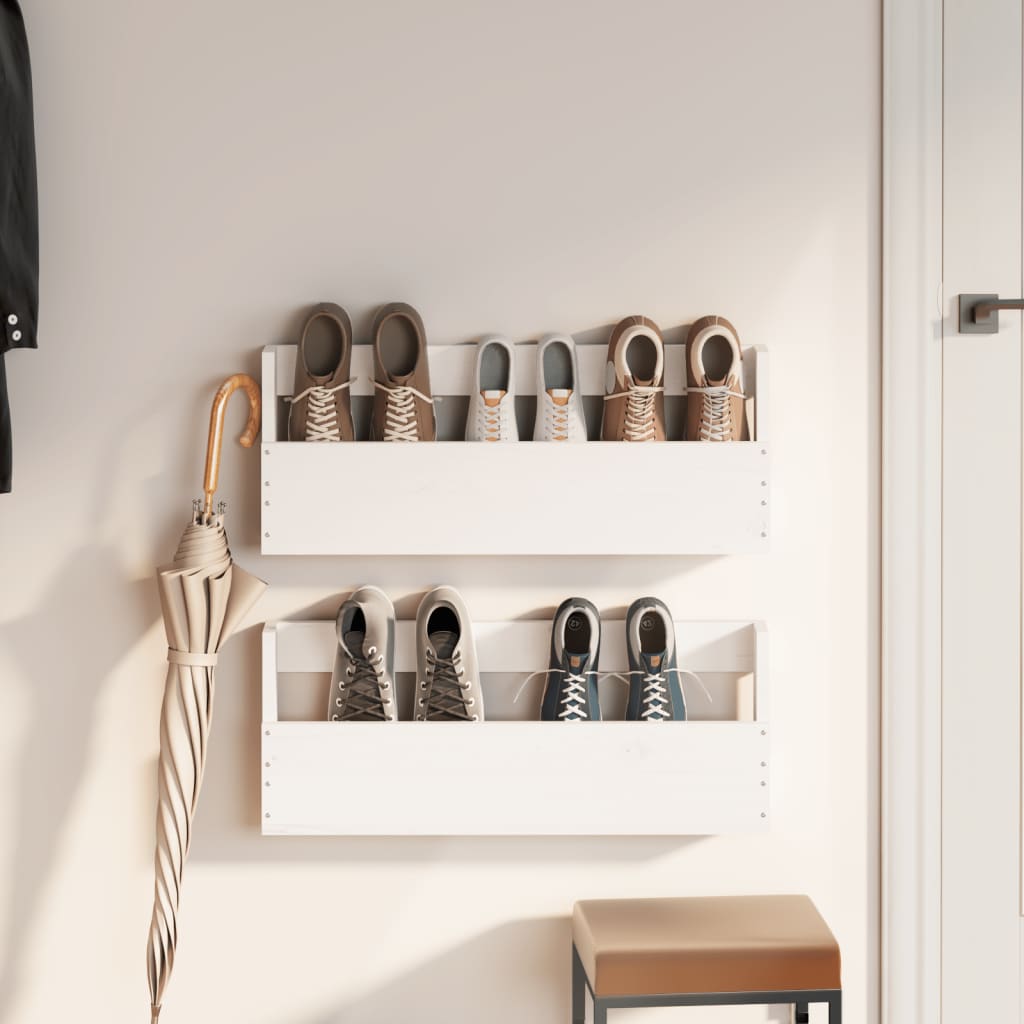 Racks de chaussures Vidaxl 2 ST 59x9x23 cm Pine solide blanc