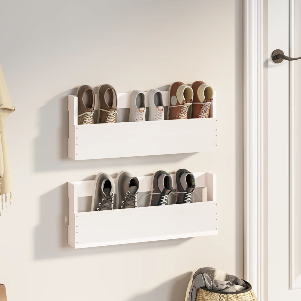 Racks de chaussures Vidaxl 2 ST 59x9x23 cm Pine solide blanc