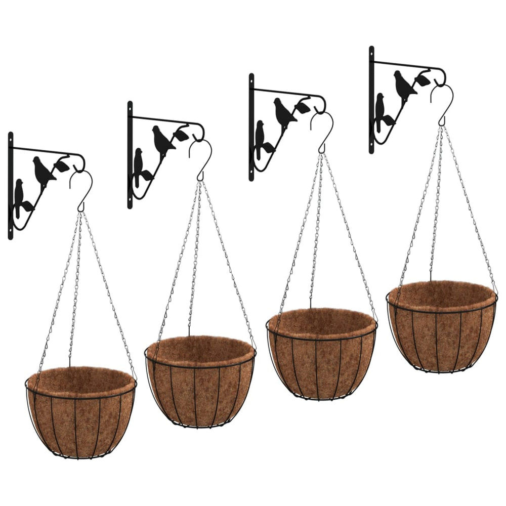 VidaXL Hanging Basket Brackets with Planters 4 pcs Steel Black