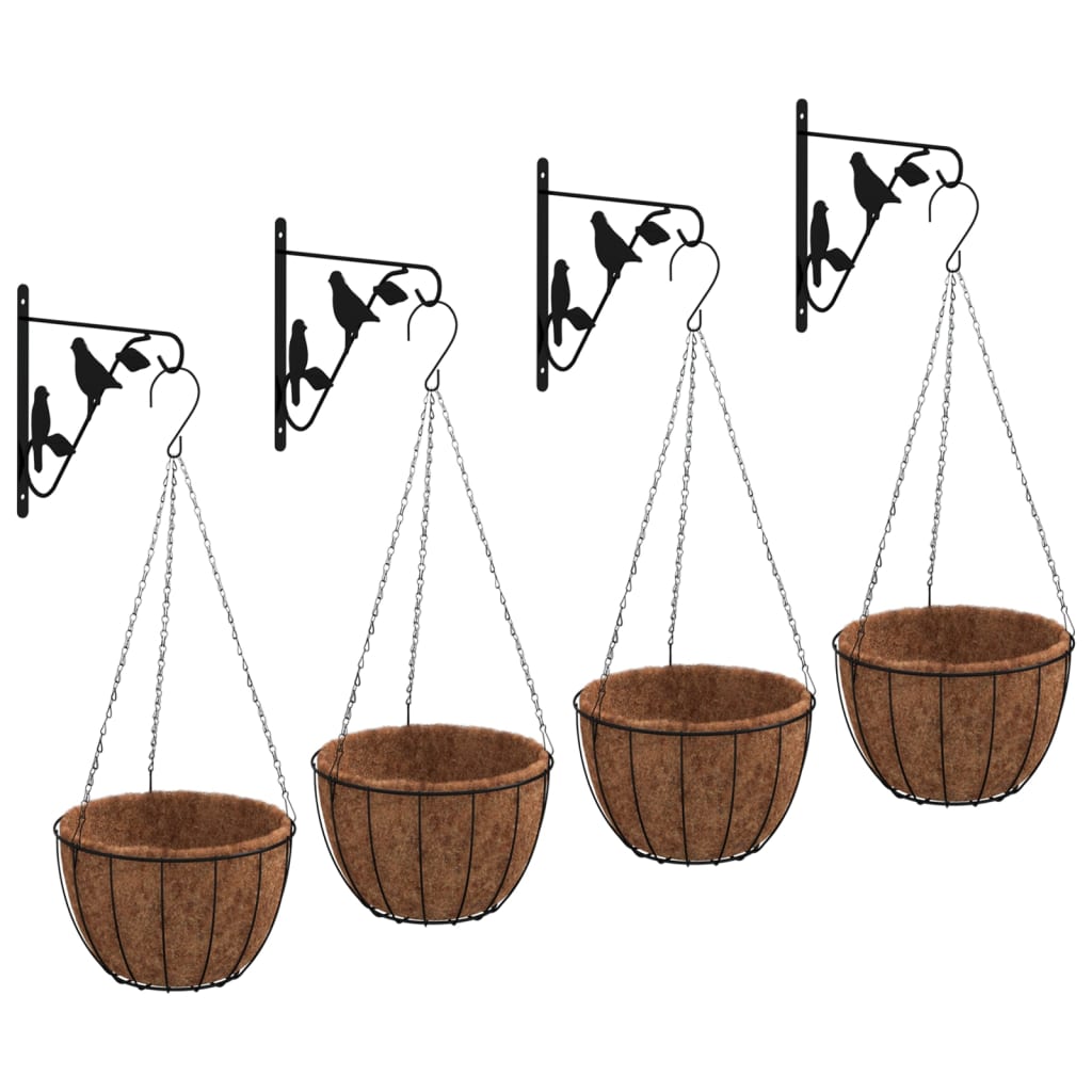VidaXL Hanging Basket Brackets with Planters 4 pcs Steel Black
