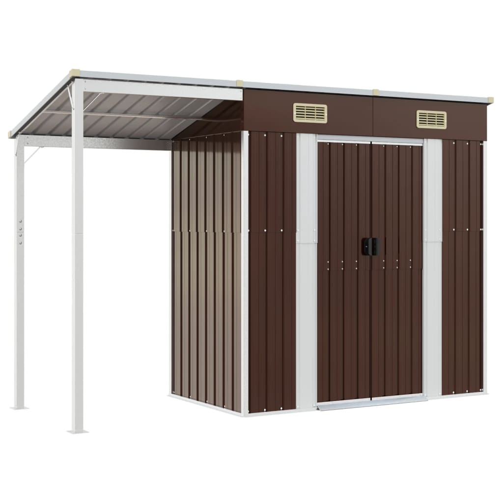 Vidaxl garden shed with extended roof 277x110.5x181 cm steel brown