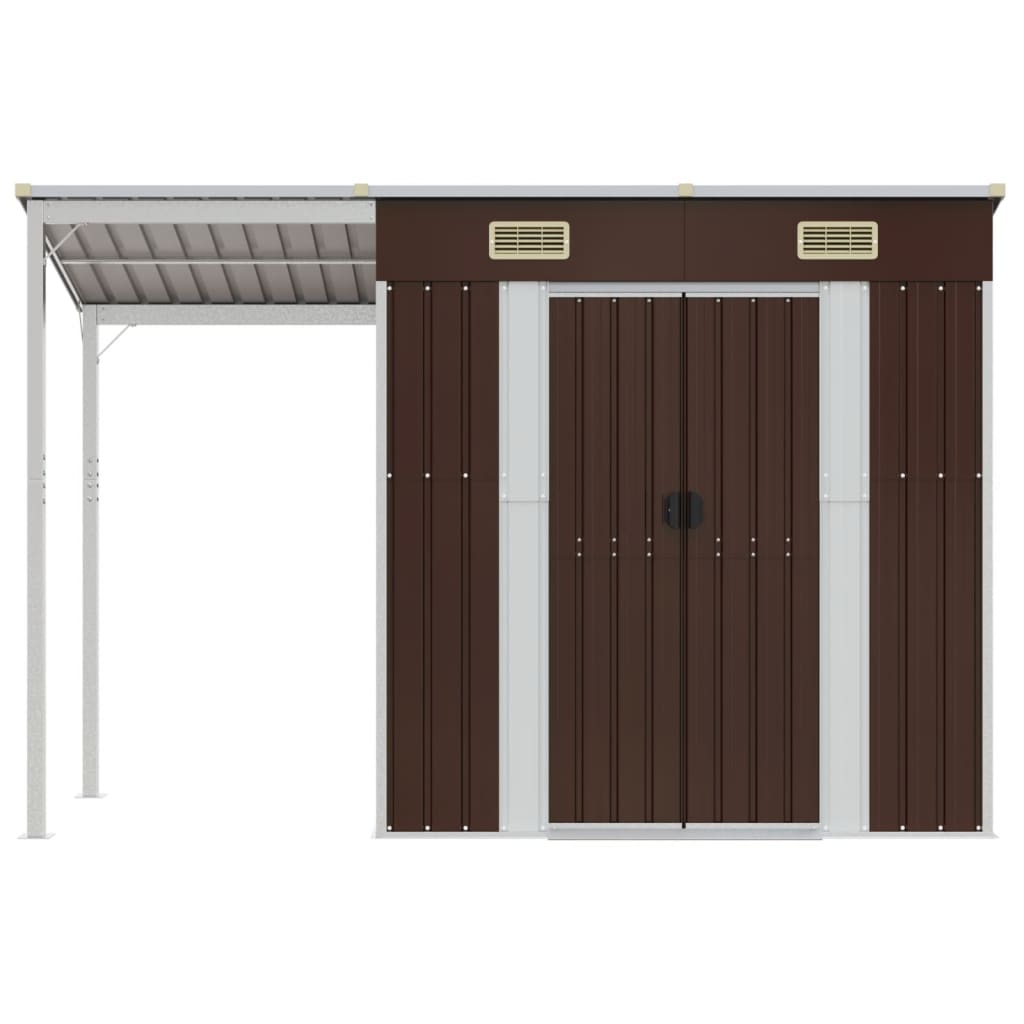 Vidaxl garden shed with extended roof 277x110.5x181 cm steel brown