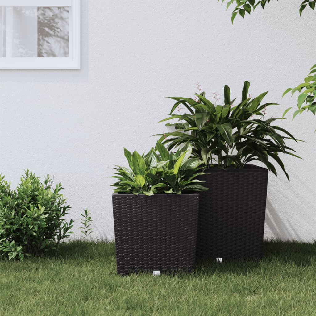 Vidaxl planter with removable tray rattan look 21 32 l pp brown