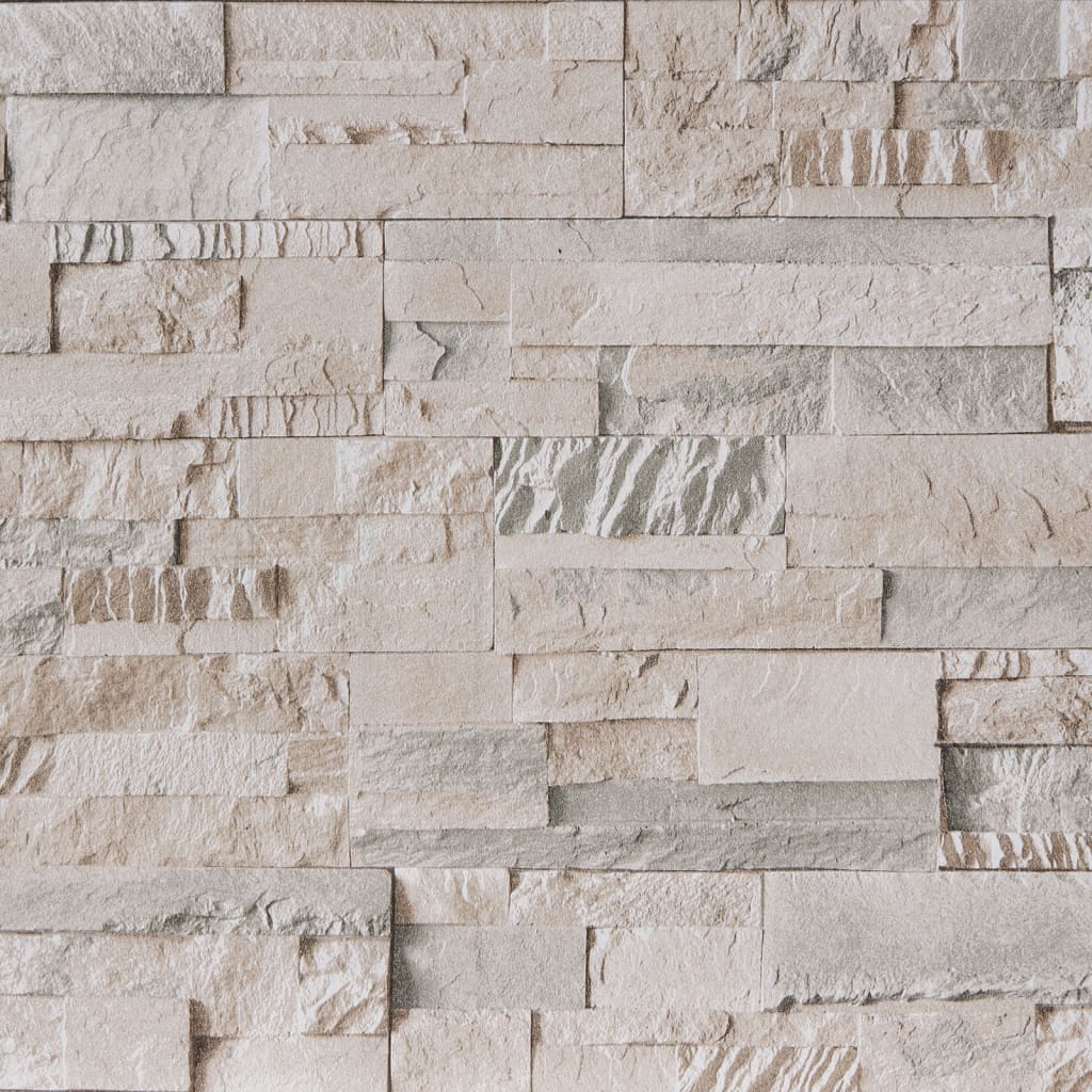 VidaXL papel pintado tejido no tejido 3D aspecto piedra 10x0,53 m gris y beige
