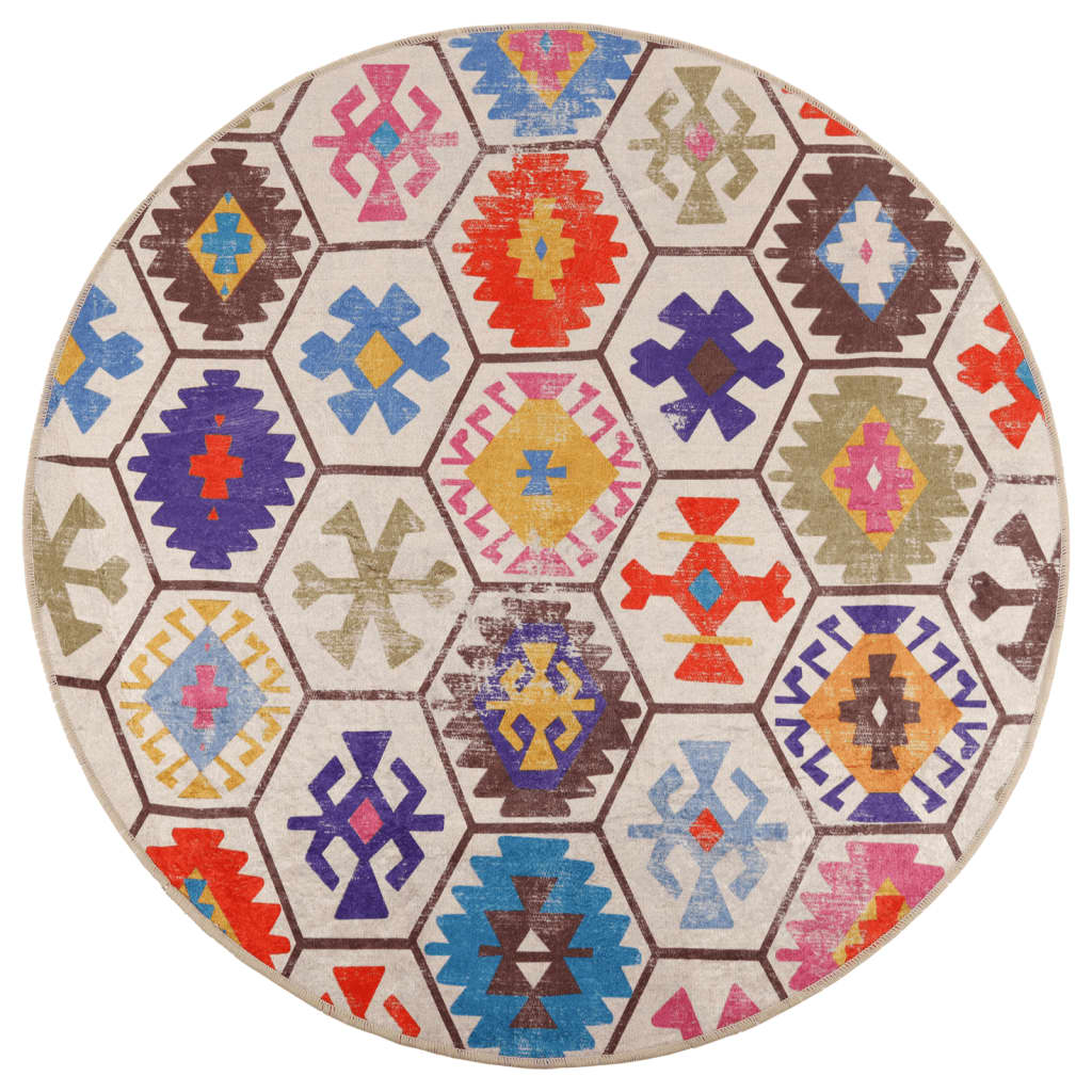 Vidaxl washable non-slip rug ø 120 cm multicolor