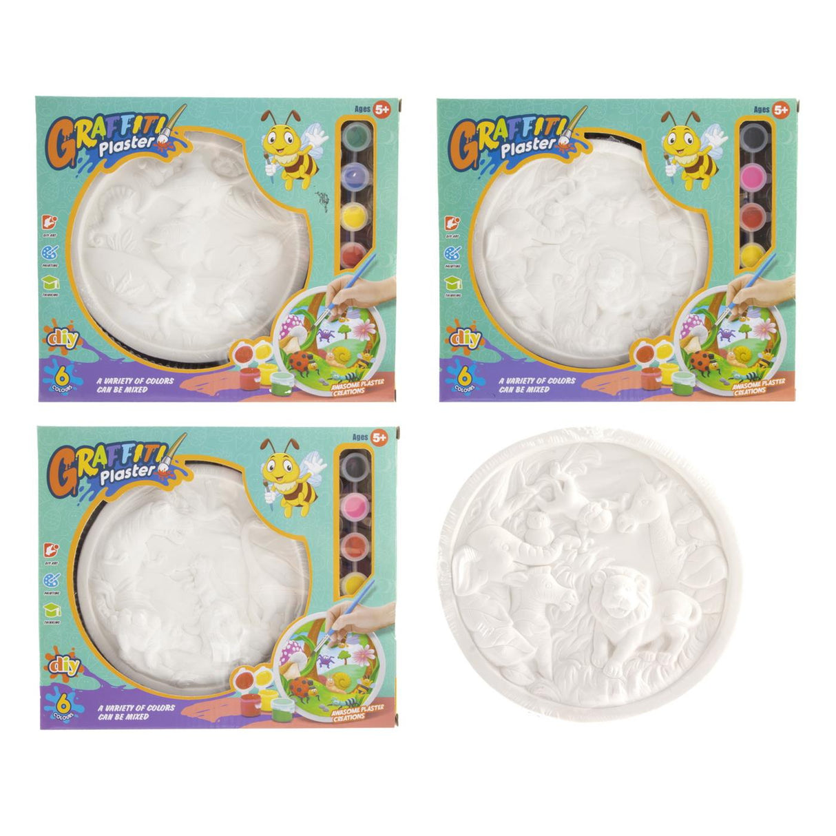 Animais 3d pintando placa de gesso