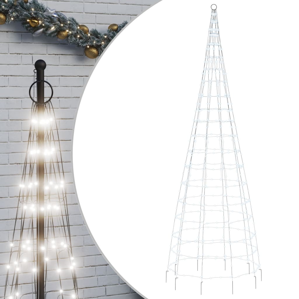 Vidaxxl Sapin de Noël LED sur mât de drapeau 550 LED blanc froid 300 cm