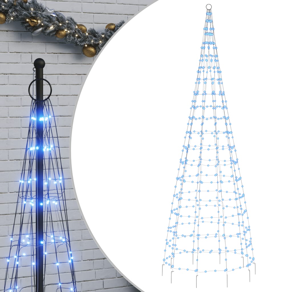 Vidaxxl Sapin de Noël LED sur mât de drapeau 550 LED 300 cm bleu