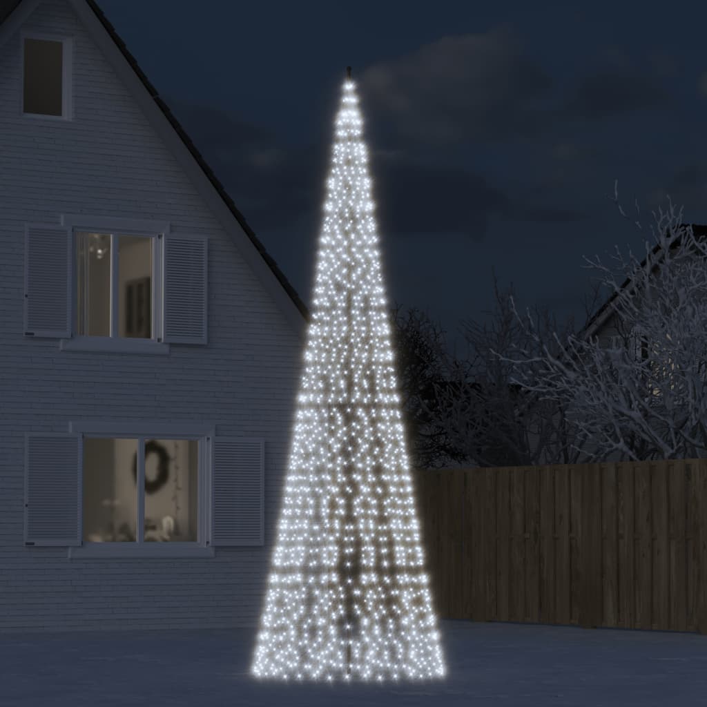 Vidaxxl Sapin de Noël LED sur mât de drapeau 1534 LED blanc froid 500 cm