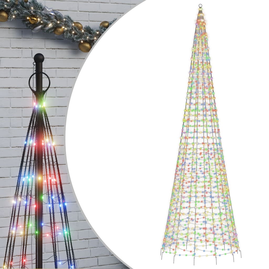 Vidaxxl Sapin de Noël LED sur mât de drapeau 1534 LED colorées 500 cm