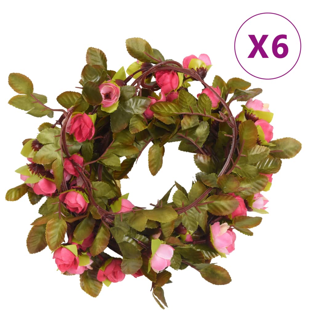 VidaXL Ghirlande natalizie con fiori 6 pz 215 cm rosa rosa