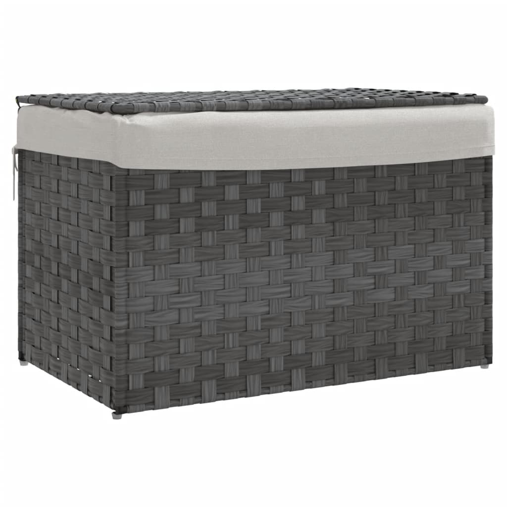 Vidaxl Waschkorb mit Deckel 55,5 x 35 x 34 cm Poly Rattan Grau