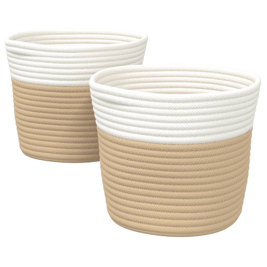 Vidaxl storage baskets 2 pcs ø 24x18 cm cotton beige and white