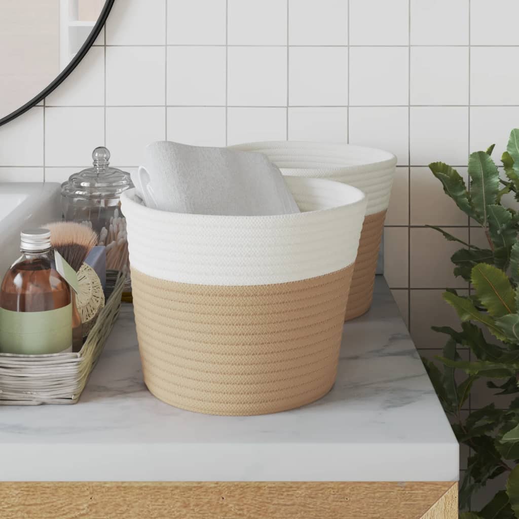 Vidaxl storage baskets 2 pcs ø 24x18 cm cotton beige and white