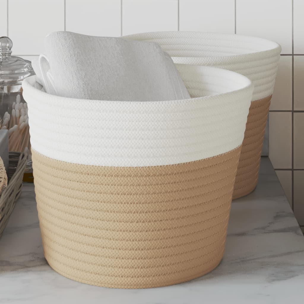 Vidaxl storage baskets 2 pcs ø 24x18 cm cotton beige and white