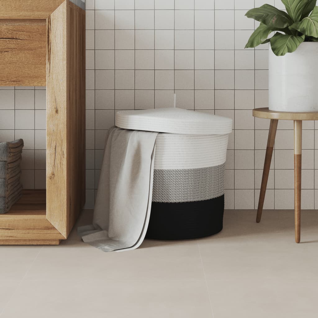 Vidaxx panier de rangement avec couvercle ø 40x35 cm coton blanc et noir