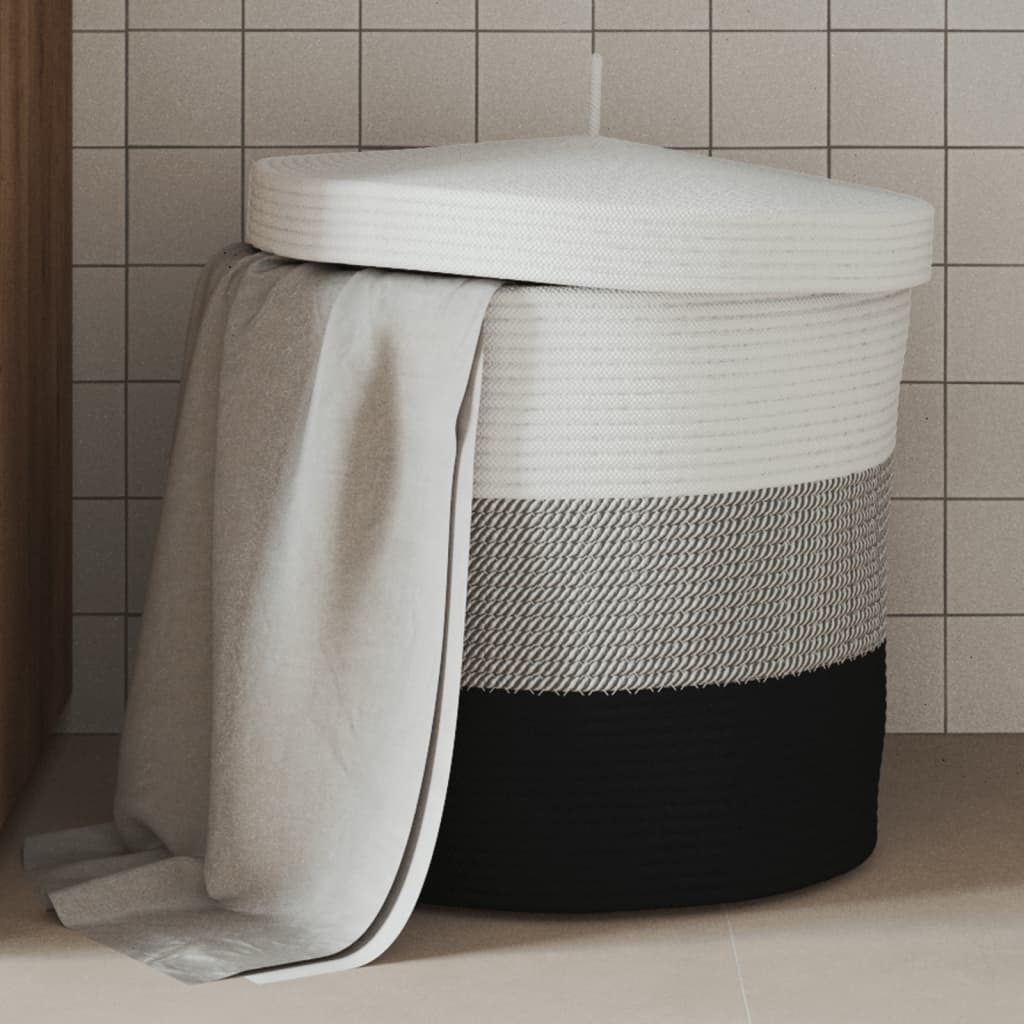 Vidaxx panier de rangement avec couvercle ø 40x35 cm coton blanc et noir