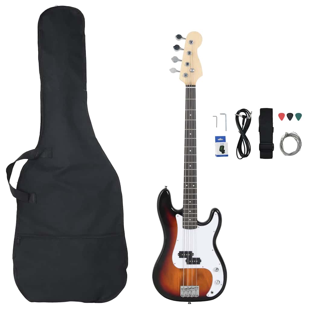Vidaxxl guitare basse électrique débutant avec sac 4 4 46 marron blanc