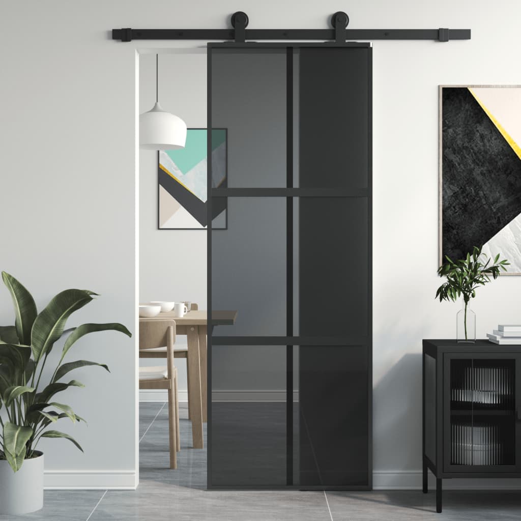 VidaXL Porta scorrevole 76x205 cm vetro temperato e alluminio nero