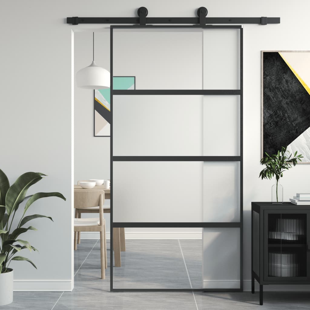VidaXL Porta scorrevole 102,5x205 cm vetro temperato e alluminio nero