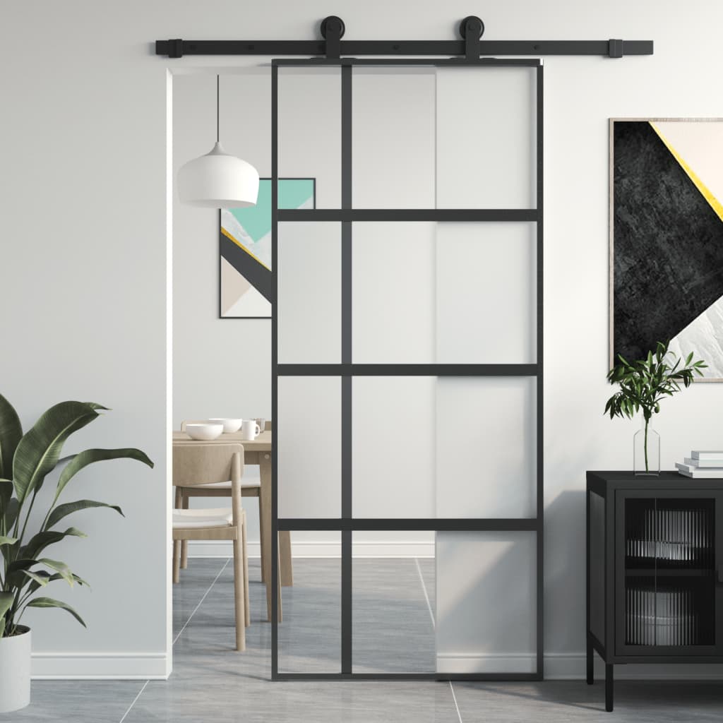 Vidaxx skyvedør 90x205 cm herdet glass og aluminium sort