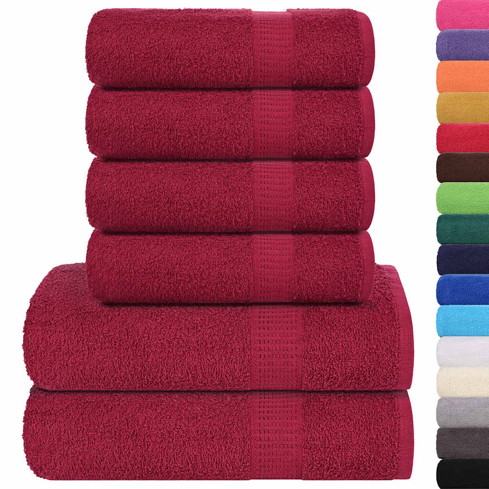 Vidaxl Set di asciugamani da 6 pezzi 360 g m² 100% di cotone borgogna rosso