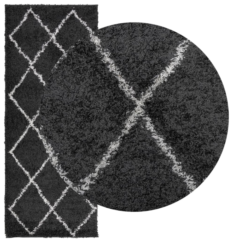 Vidaxl Pamplona Shaggy High Pile Rug 80x200 cm Black and Cream