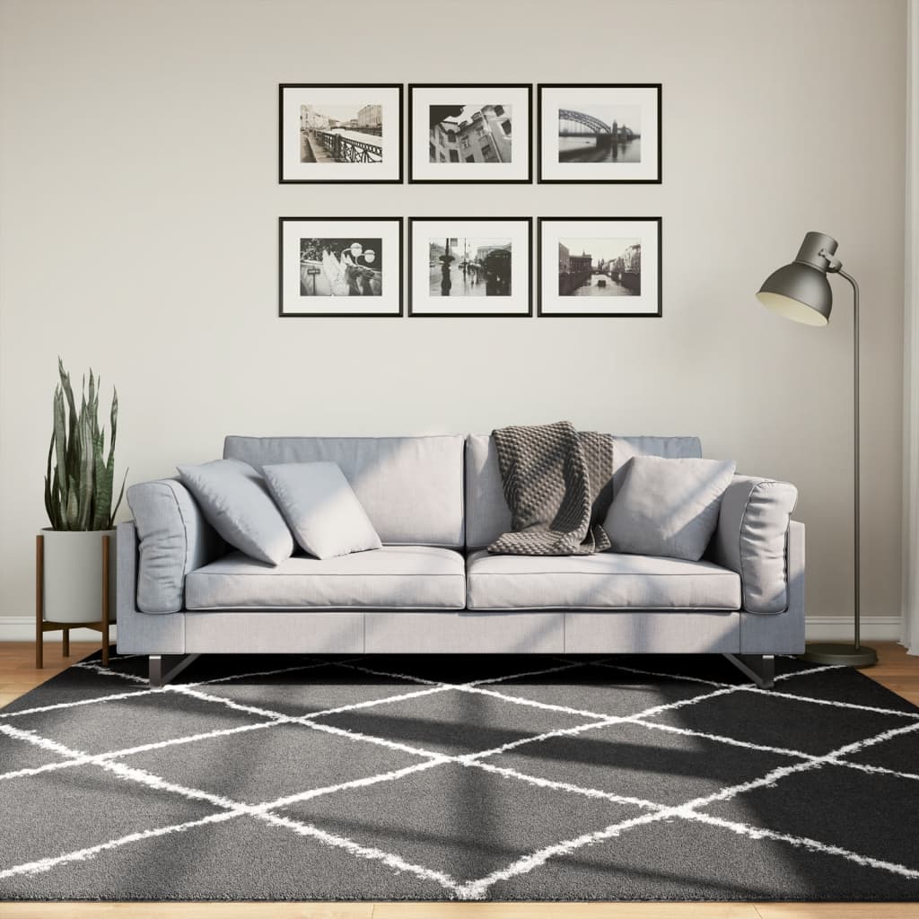 Vidaxx Teppich Shaggy Hochflor Modern 200x200 cm Schwarz und Creme