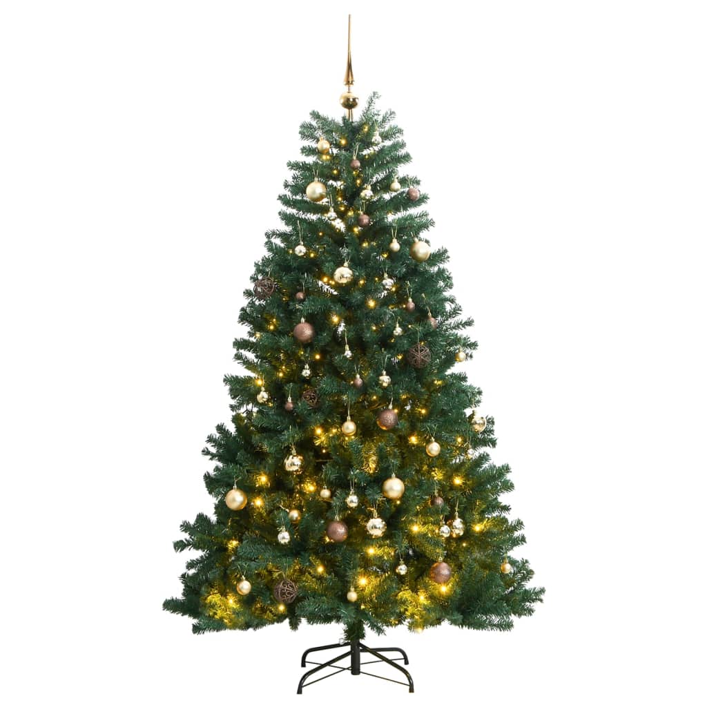 VidaXL Árbol de Navidad artificial con bisagras 300 LEDs y bolas navideñas 180 cm