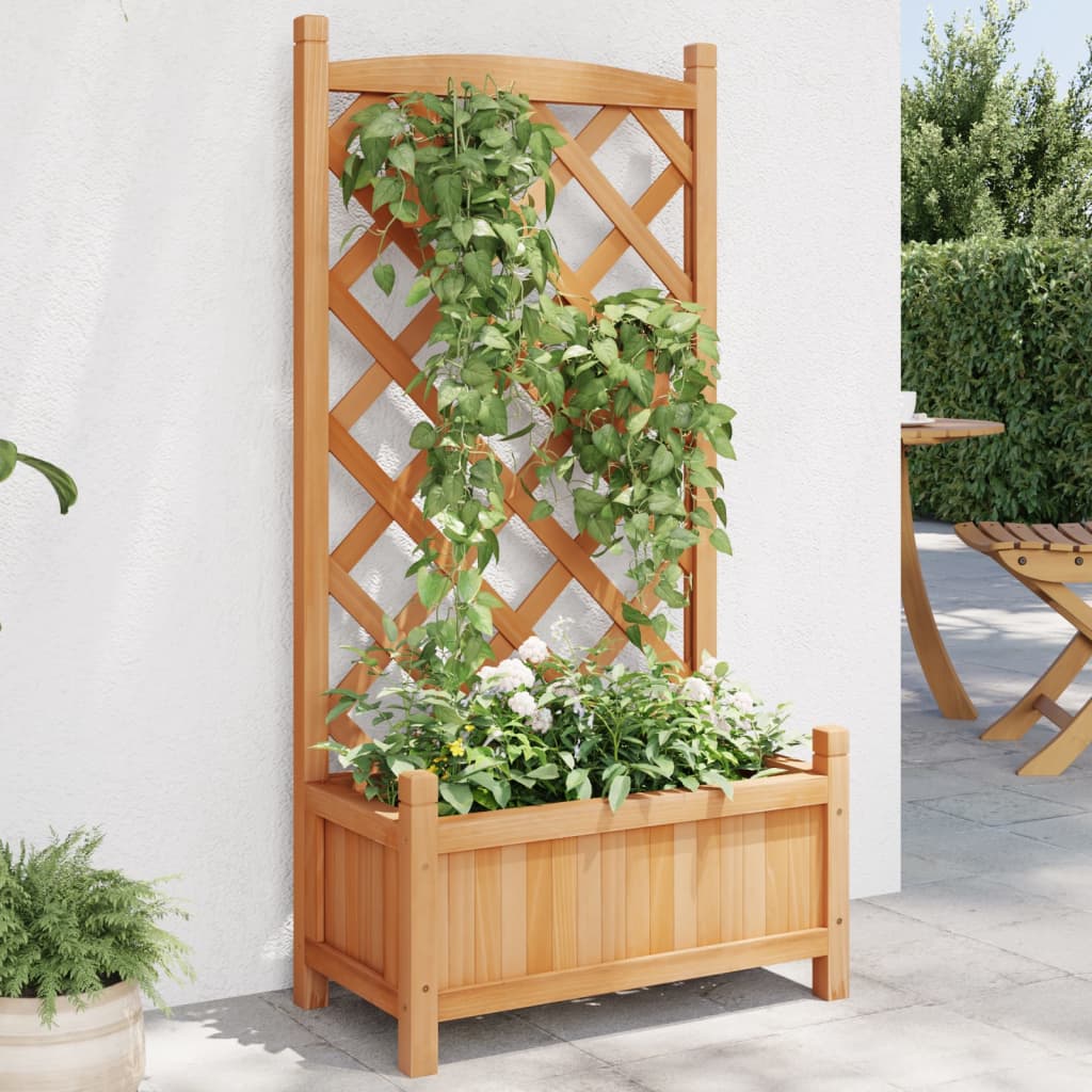 VidaXL planter with trellis, solid pine wood, brown