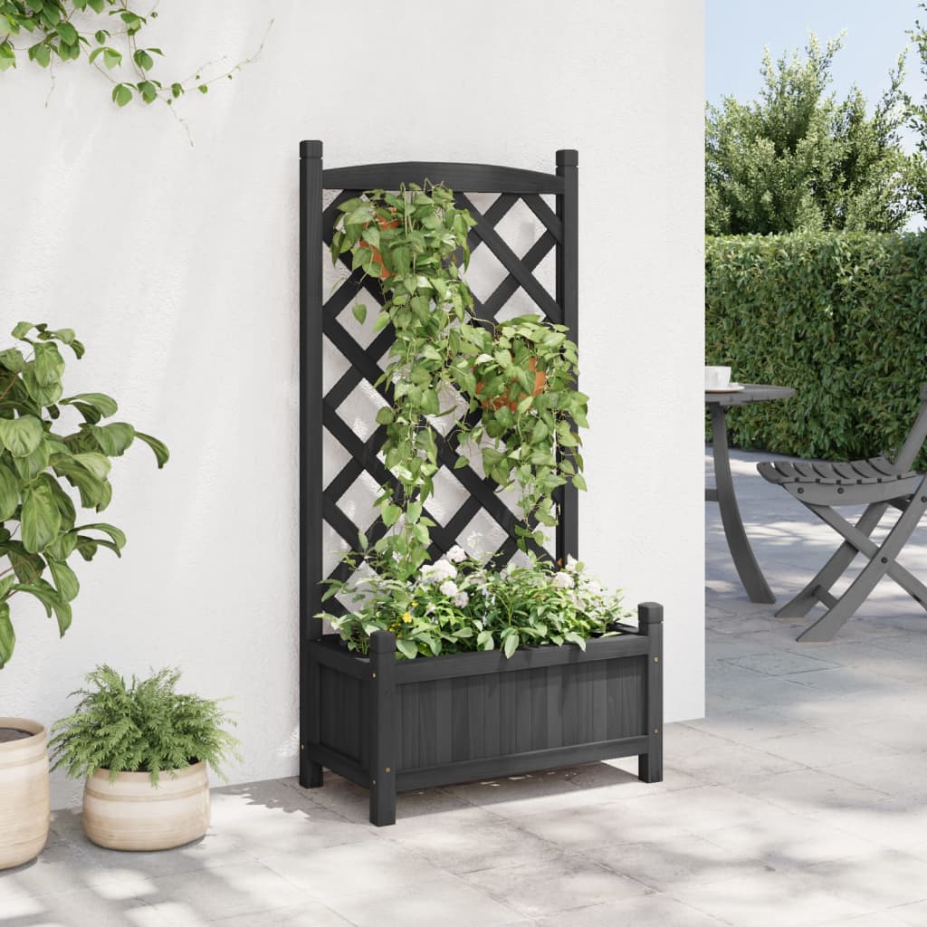 Vidaxx planter with trellis solid pine wood black