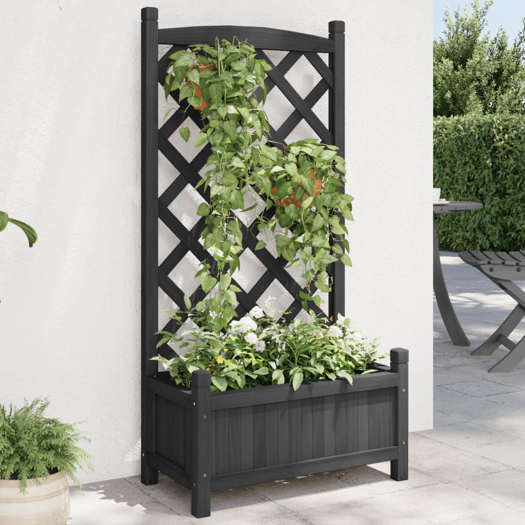 Vidaxx planter with trellis solid pine wood black