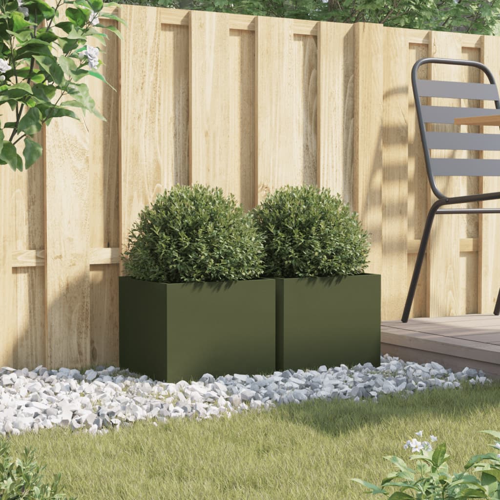Vidaxx jardinières 2 pcs 32x30x29 cm acier vert olive