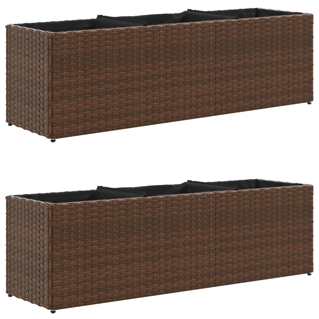 VidaXL plantekasser med 3 potter 2 stk 105x30x32 cm polyrattan brun