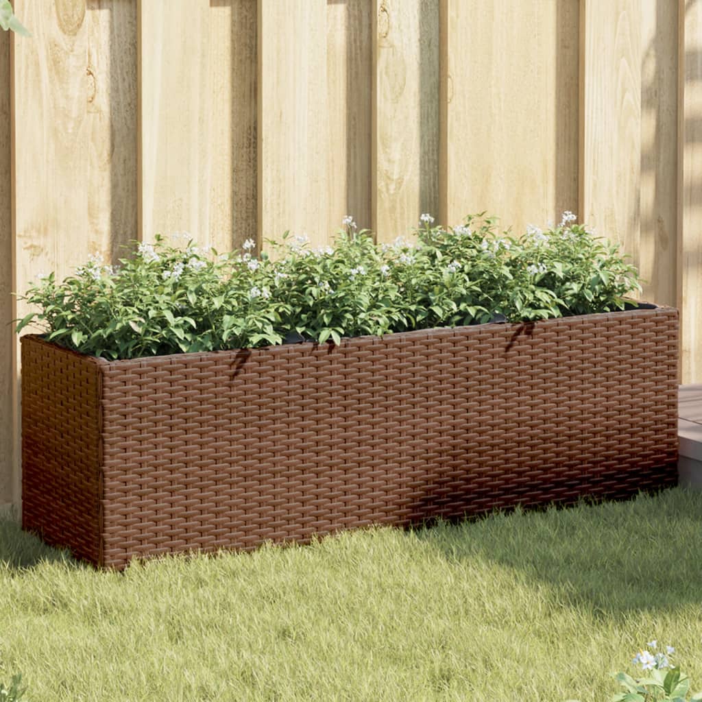 VidaXL plantekasser med 3 potter 2 stk 105x30x32 cm polyrattan brun