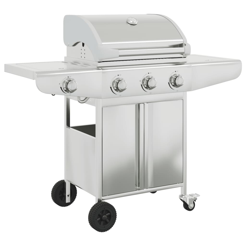 VidaXL Gas barbecue with 4 burners stainless steel silver-colored