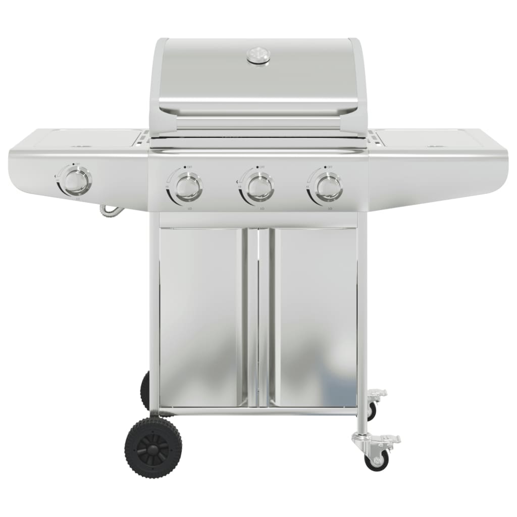VidaXL Gas barbecue with 4 burners stainless steel silver-colored