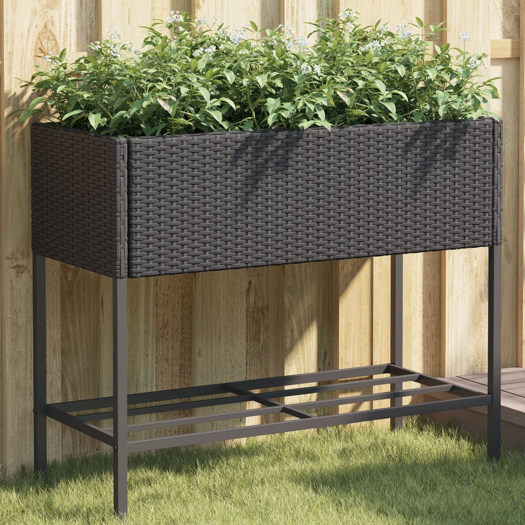 VidaXL jardinière avec étagère poly rotin noir
