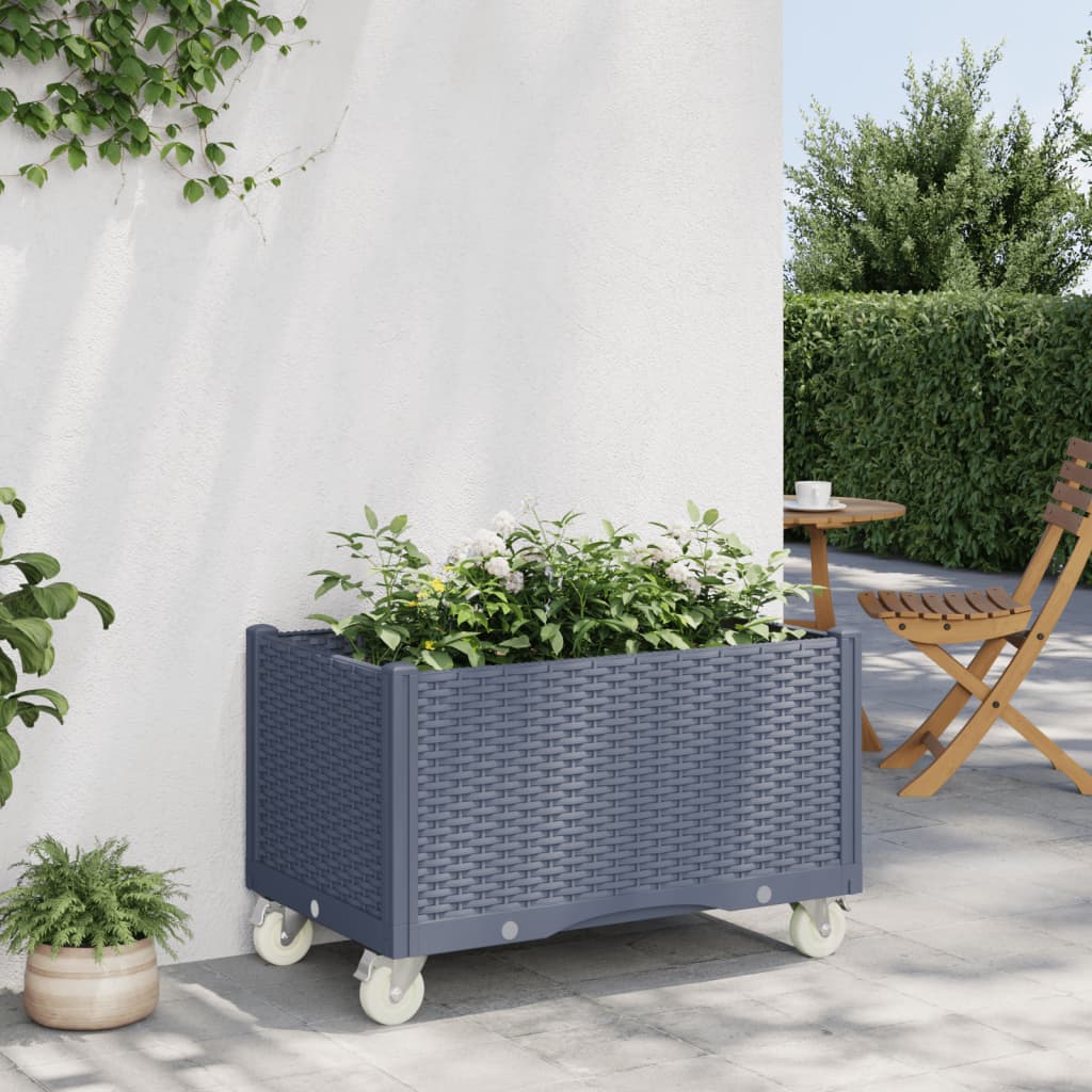 VidaXL Planter with wheels 80x50x54 cm Polypropene gray