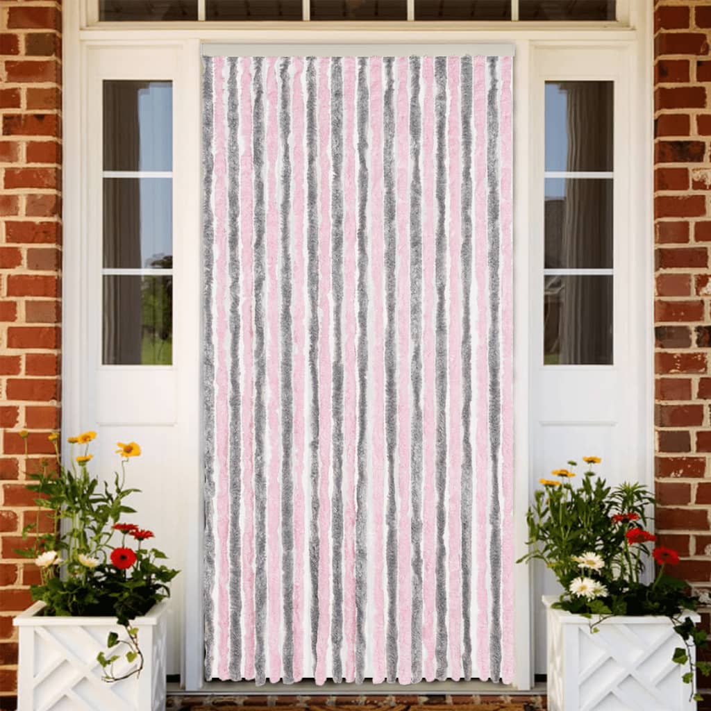 Vidaxx Fliegenvorhang 100x230 cm Chenille Silbergrau und Rosa