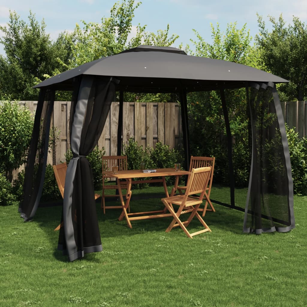Gazebo Vidaxx avec parois grillagées et double toit 2,93x2,93 m acier anthracite