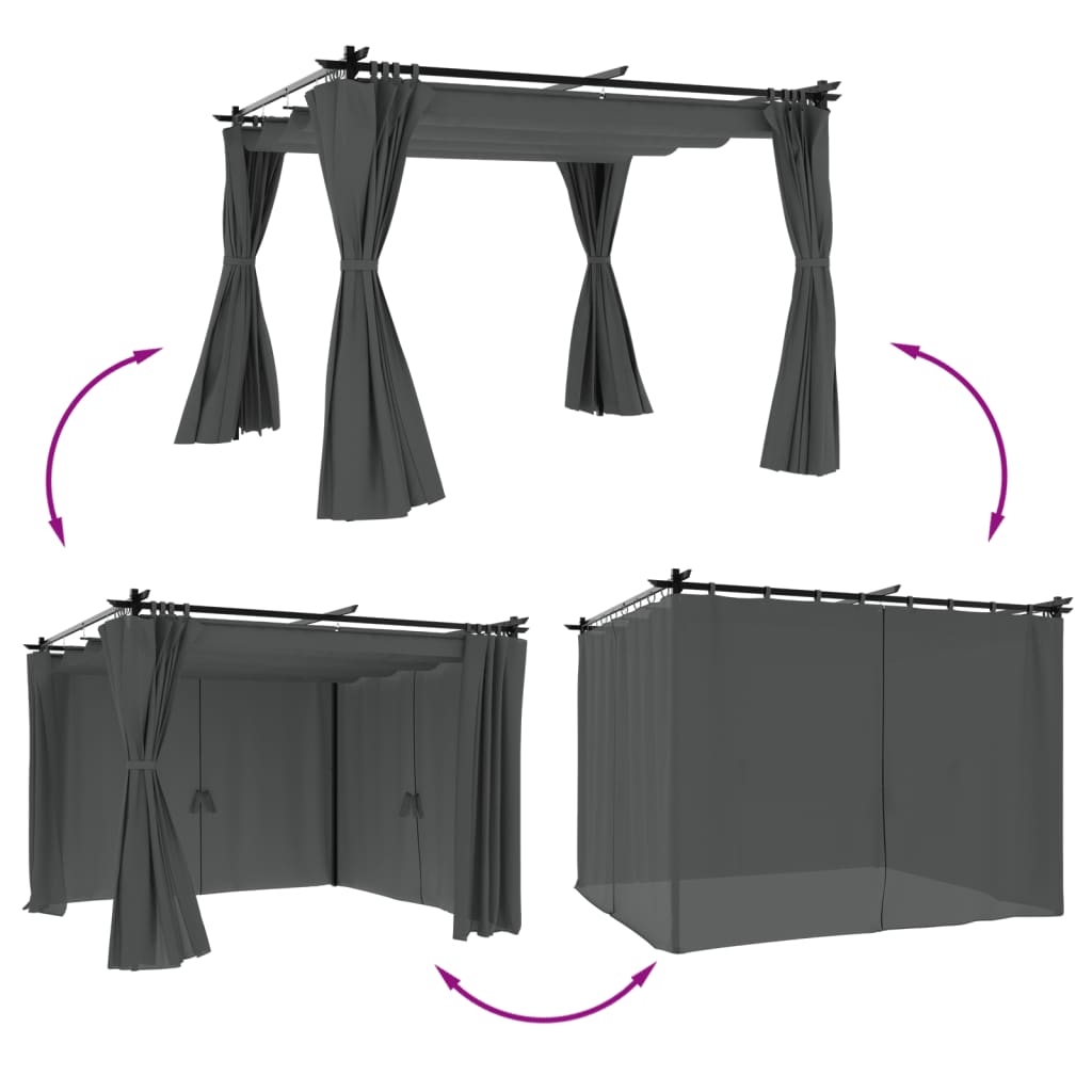 Vidaxx Gazebo mat Gardinen 3x3 m Stol anthracite