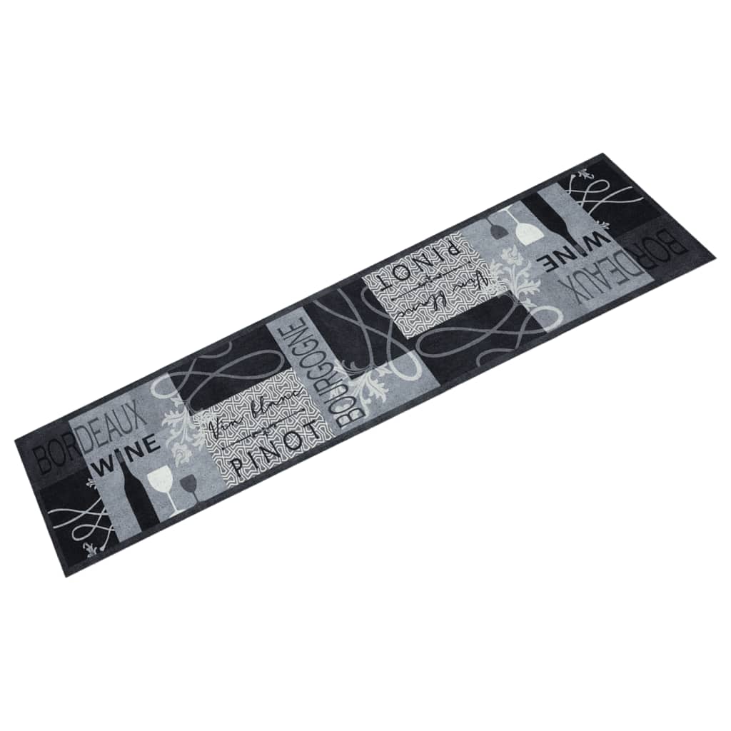 Vidaxl washable kitchen mat with wine print, 60x300 cm, velvet, gray
