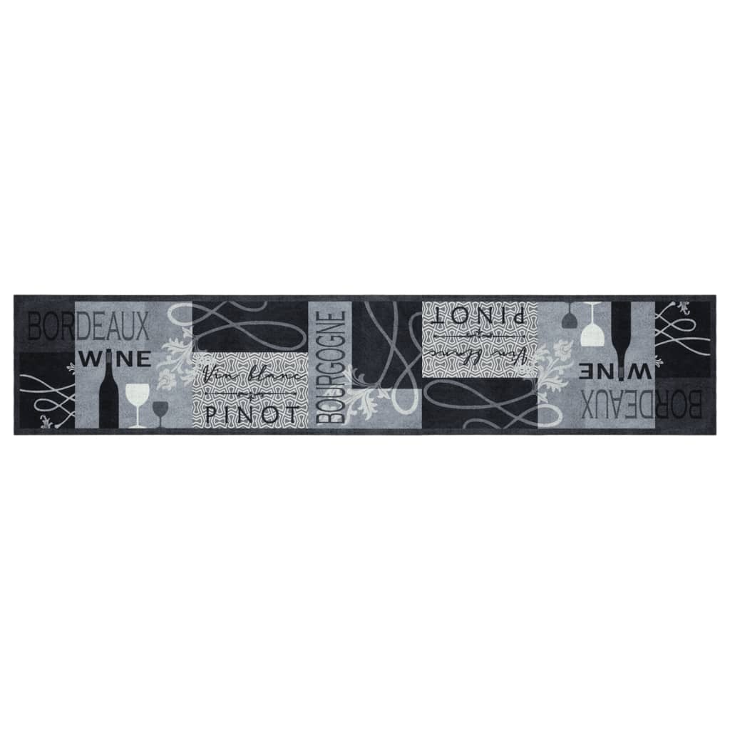 Vidaxl washable kitchen mat with wine print, 60x300 cm, velvet, gray