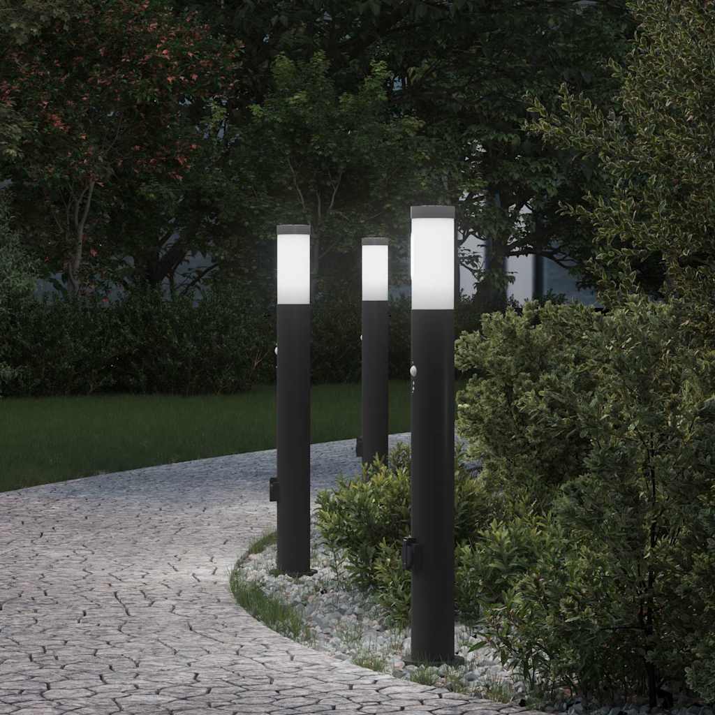 Vidaxl bolderverlichting met sensor en stopcontact 3 stuks 80 cm roestvrij staal ip44
