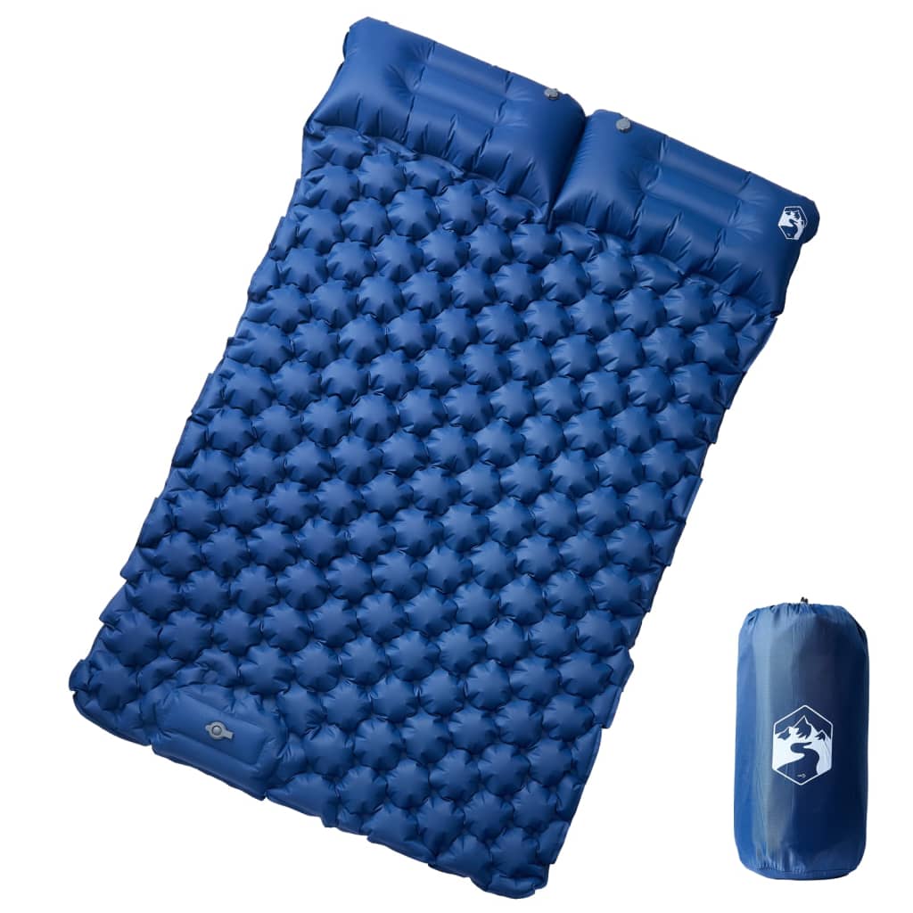 Vidaxl colchón de camping con almohadas autoinflable 2 personas azul marino