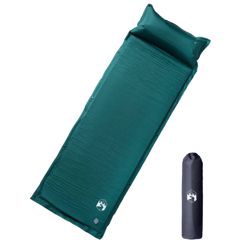 Vidaxl matelas de camping avec oreiller autogonflant 1 personne vert