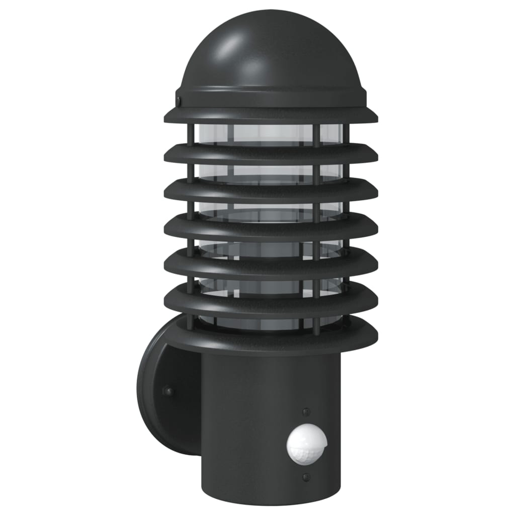 Lampada da parete per esterni VidaXL con sensore in acciaio inossidabile nero