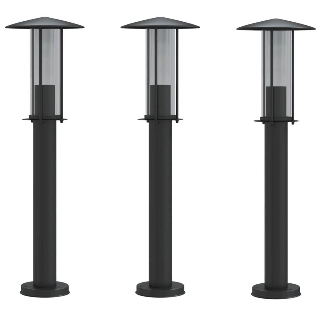 Vidaxx lampadaire d'extérieur 3 pcs 60 cm acier inoxydable noir