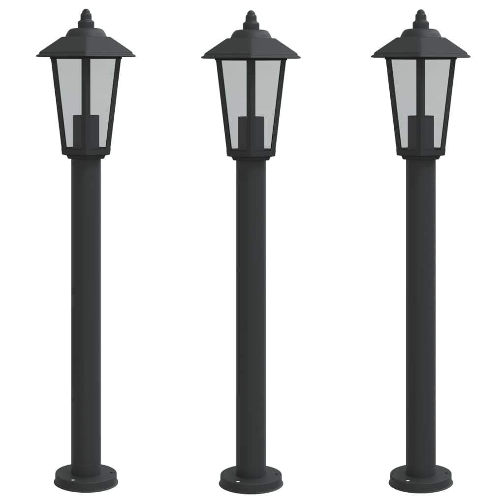 Lampada da terra per esterni Vidaxx 3 pezzi 80 cm in acciaio inossidabile nero